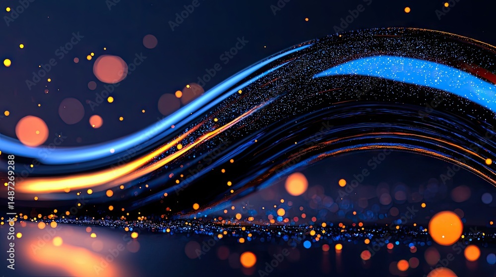 Poster abstract digital art showing glowing curves and bokeh effects dramatically