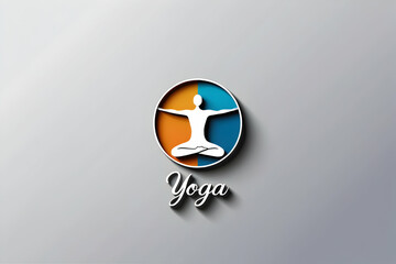 Harmonious Yoga Studio Logo: Stylized Figure in Balanced Pose within a Split Orange and Blue Circle with Elegant Calligraphic 'Yoga' Text for Wellness and Mindfulness Branding.

