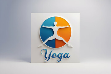 Harmonious Yoga Studio Logo: Stylized Figure in Balanced Pose within a Split Orange and Blue Circle with Elegant Calligraphic 'Yoga' Text for Wellness and Mindfulness Branding.

