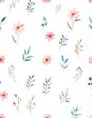 Watercolor Floral White Background Pattern