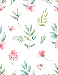 Watercolor Floral White Background Pattern