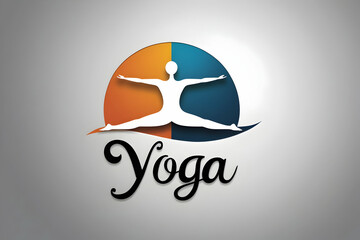 Harmonious Yoga Studio Logo: Stylized Figure in Balanced Pose within a Split Orange and Blue Circle with Elegant Calligraphic 'Yoga' Text for Wellness and Mindfulness Branding.


