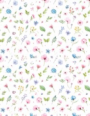 Watercolor Floral White Background Pattern