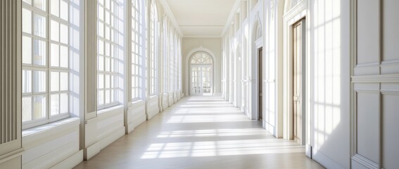 Obraz premium Sunlit Elegance: A Grand Hallway bathed in Natural Light