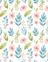 Watercolor Floral White Background Pattern