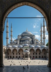 Obraz premium Sultan Ahmed Mosque: Majestic Domes and Archway View