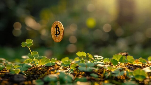 Shiny gold coins with clovers for St. Patrick's Day