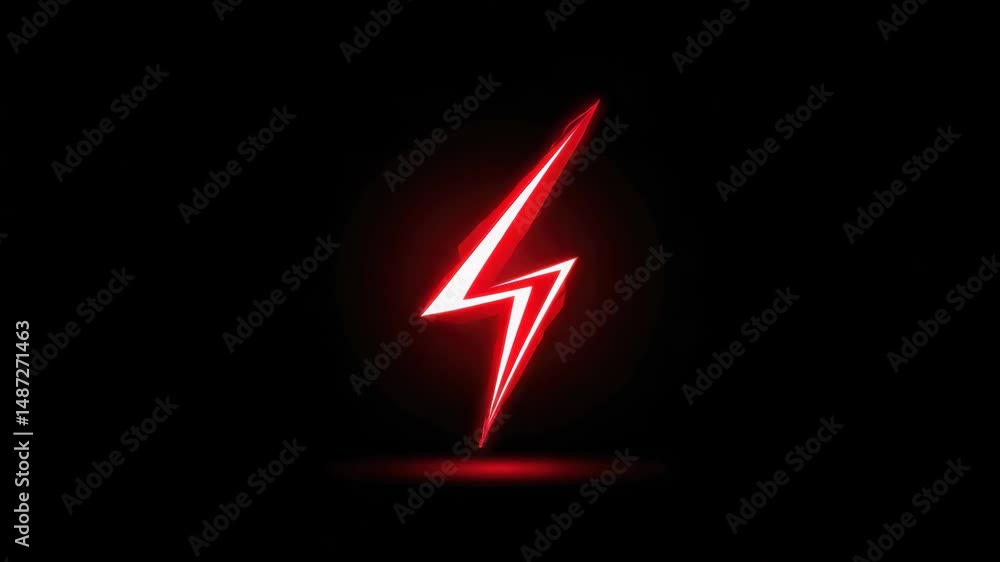 Poster the lightning sign emits a red glow with reflection in the dark