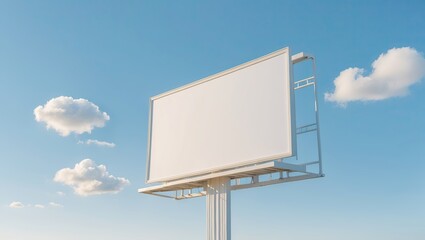 Fototapeta premium Blank Outdoor Advertising Billboard Mockup Against Blue Sky and Clouds