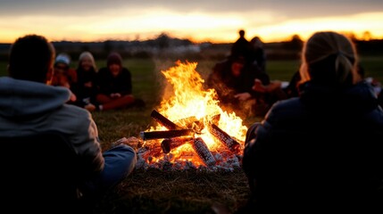 A bonfire surrounded by people celebrating Easter night