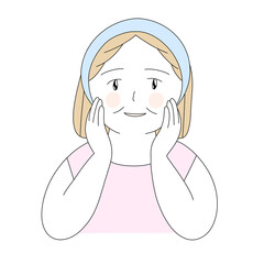 シンプルイラスト　スキンケアをする女性