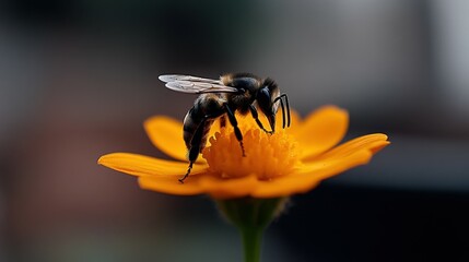A close-up of a bee pollinating a vibrant bloom