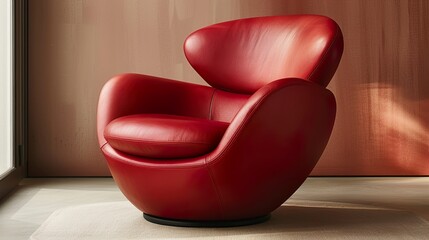 Red Leather Swivel Chair Modern Design Egg Shape  HD 8K eid ul azha wallpaper Photographic Image