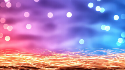 Abstract Background with Pink Purple Blue Bokeh Lights and Golden Sparkle