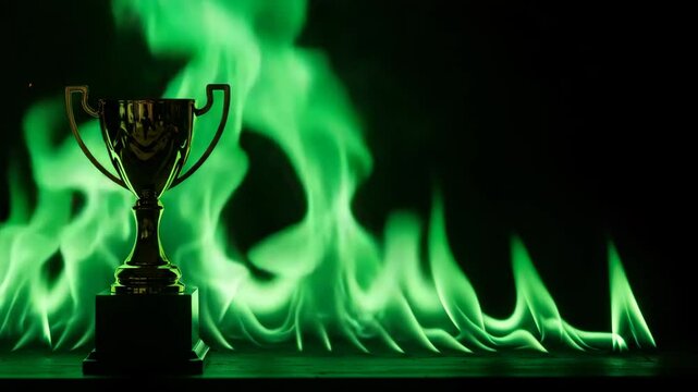 trophy with green flames motion background