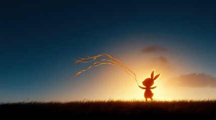 Fototapeta premium A bunny-shaped kite flying in a blue sky