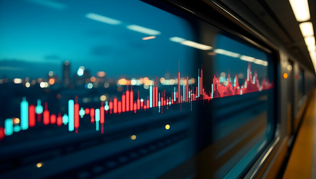 U.S. Stock Train window reflections show moving candlestick chart syncing with city skyline and station rhythm (1).jpg