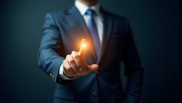 U.S. Stock Trader takes breath before pressing button on volatile market, aura-like glow surrounds hand (3).jpg