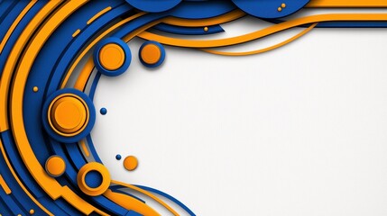 Abstract Blue and Orange Layered Circles and Lines on Textured White Background