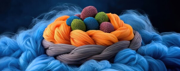 Abstract Colorful Spheres in Textured Blue Composition