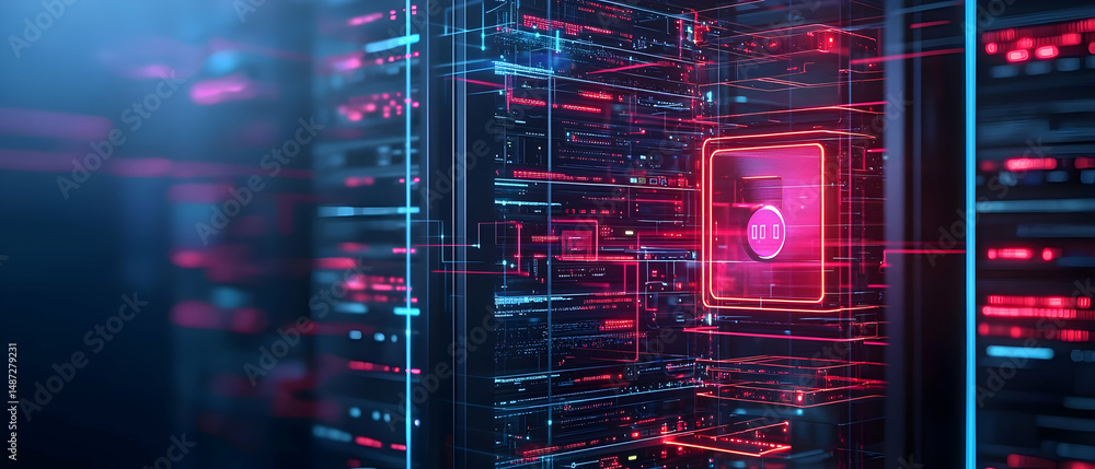 Aufkleber abstract server rack visualization with glowing lines