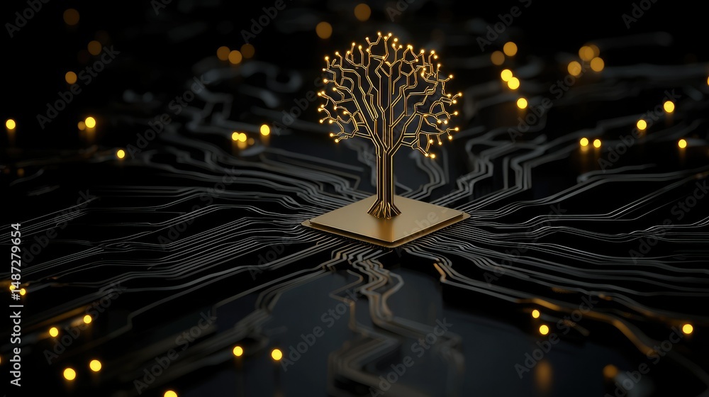 Aufkleber an abstract image of a glowing electronic tree structure