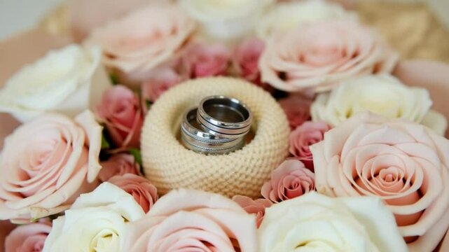 Wedding decoration with flowers, wedding rings