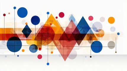 Abstract Geometric Composition with Blue, Orange, and Red Shapes