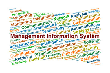 Management Information System Word Cloud. Key Concepts in Data and Digital Decision Making © Danawan Purbanggoro