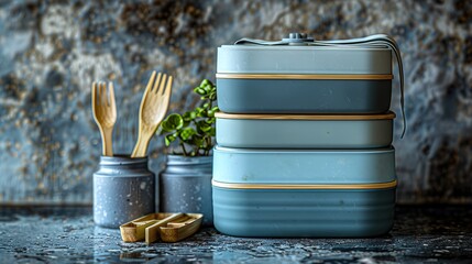 Show an eco-friendly lunch box with a bamboo cutlery set and reusable containers, emphasizing sustainable choices for school lunches.  HD 8K eid ul azha wallpaper Photographic Image