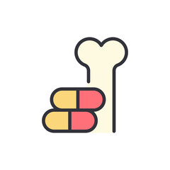 Bone Health And Supplementation Shown With Cartoon Bone And Pills