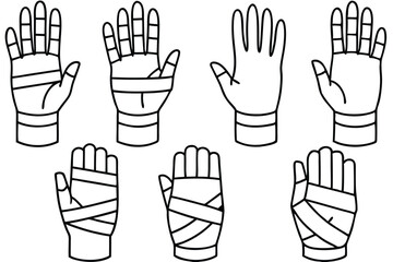Fototapeta premium Hand splints injury recovery Line art