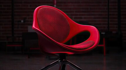 A Stylish Modern Red Chair Posed against a Dimly Lit Background