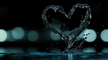 A heart shape is formed from clear water splashing upwards