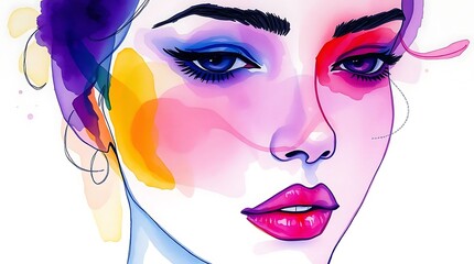 Colorful Watercolor Woman Portrait.