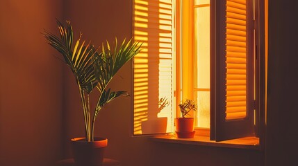 Sunlight streams through window revealing plants and a lovely view