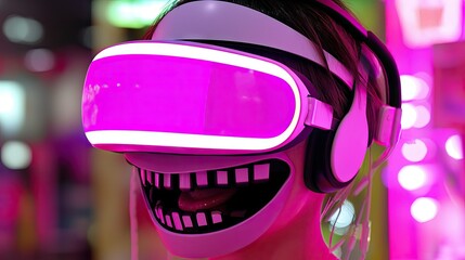 A person wears virtual reality gear with a creative aesthetic design