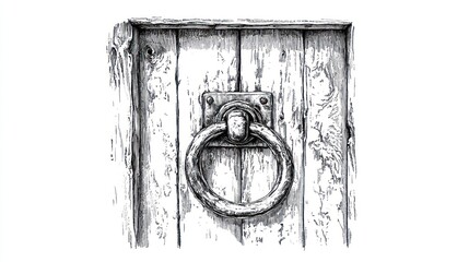 Close-up of antique wooden door handle. Historical engraved design. Illustration. Stock photo for home decor or architectural themes