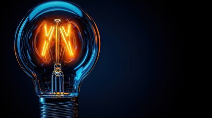 A glowing lightbulb with illuminated filament in darkness
