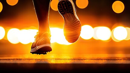 A runners legs and shoes while running in the bright sunlight