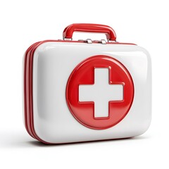Obraz premium A white first aid kit with a red cross, showcasing emergency medical supplies and preparedness. Standalone.
