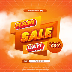 Flash day Sale discount deals mix Yellow Orange gradient Editable text effect Cloudy Pop Up simple promotion marketing banner template
