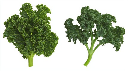Fresh Green Kale Vegetable Leaves Isolated on White Background