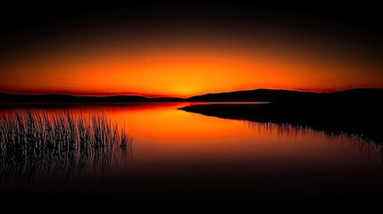 Fototapeta premium An orange sunset illuminating the water reflecting the vibrant evening colors