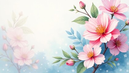 Delicate watercolor-style floral design, soft pastel hues , leaf, pretty