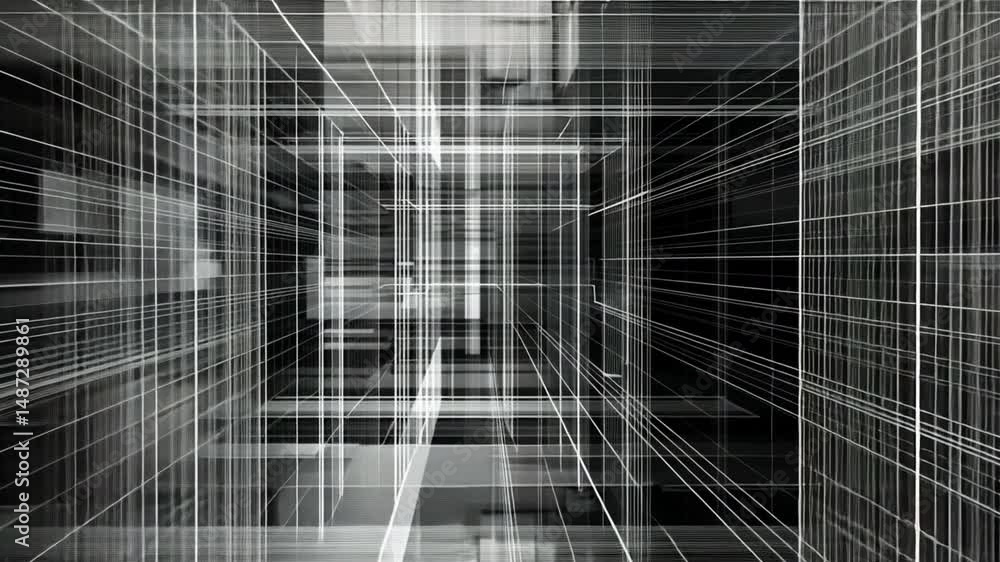 Poster dynamic abstract lines and grids exploring depth, perspective, and movement in modern technology and