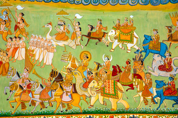 Colorful Indian mural painting outside on Mehrangarh Fort, Jodhpur, India. © CRSHELARE