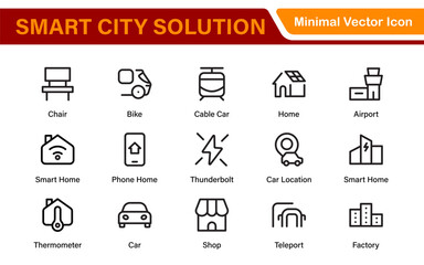 Smart City Solutions Icon Set – Minimal Line Vector Illustrations for Urban Planning, IoT, Infrastructure, Transportation, and Smart Tech Designs