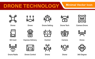 Modern Drone Technology Icons – Clean Outline, Line Art, and Vector Illustrations for Drones, UAVs, Aerial Robotics, and Digital Platforms