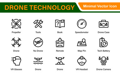 Modern Drone Technology Icons – Clean Outline, Line Art, and Vector Illustrations for Drones, UAVs, Aerial Robotics, and Digital Platforms